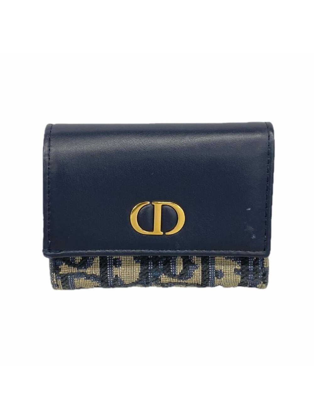Dior Trifold Wallet Trotter Canvas Navy Beige Gold